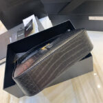 Saint Laurent Le 5 A 7 In Crocodile-Embossed Shiny Leather Black